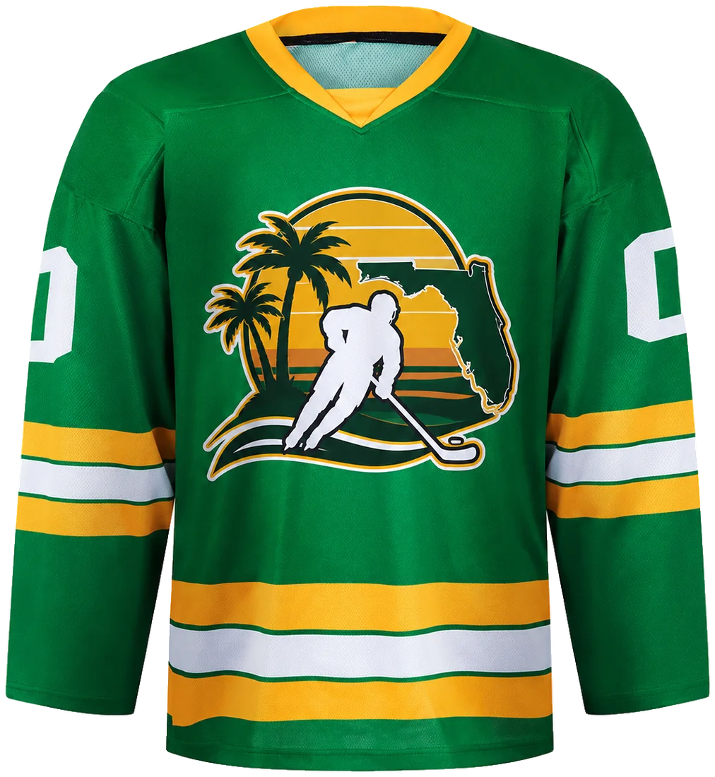 Retro Florida sunset jersey in green and gold