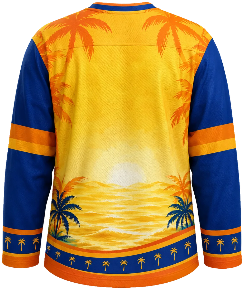 Orange and blue sunset camp jersey back