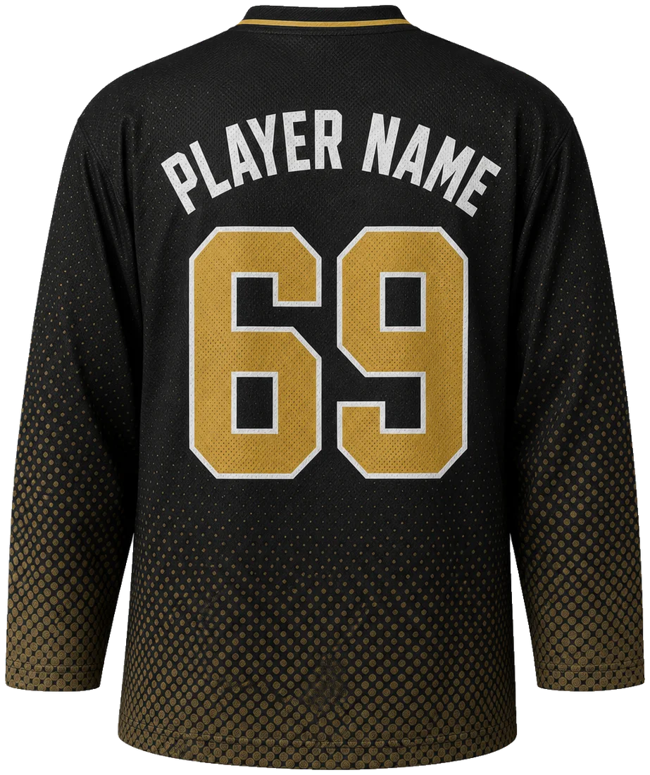 Black and gold beer league jersey back with player name