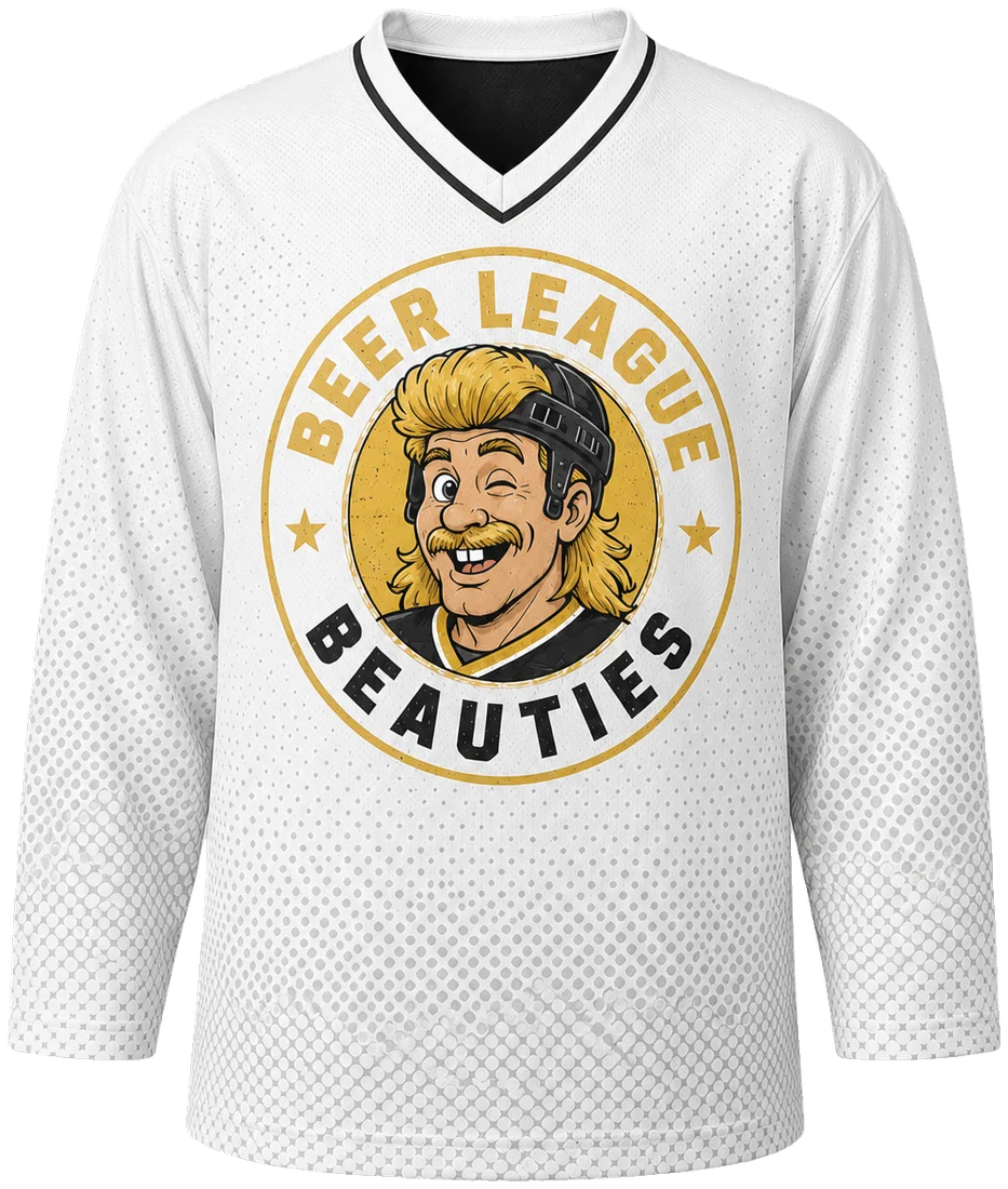 Beer league jersey in white with retro crest