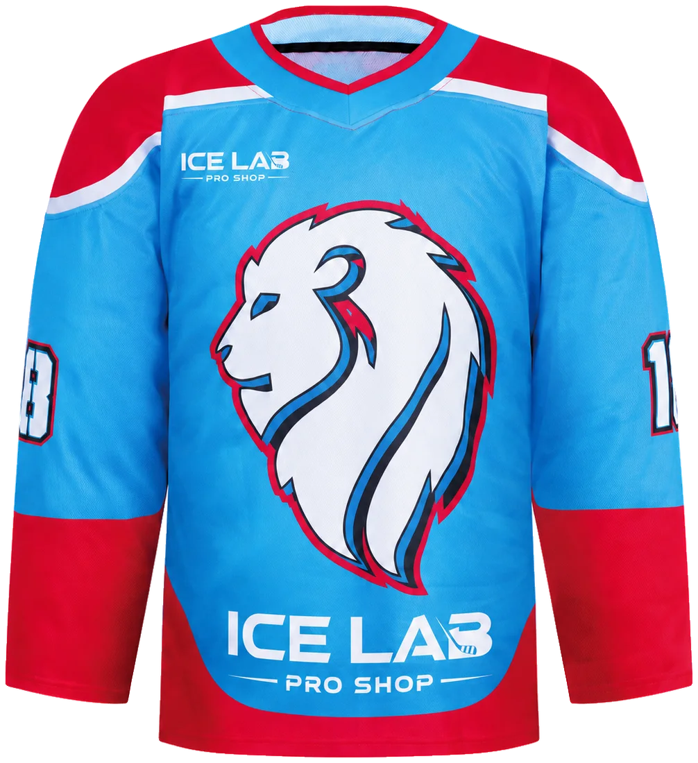 Ice Lab Pro Shop lion jersey in light blue and red